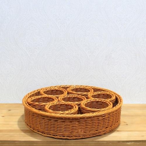 سلة خسف بلاستيك دائرية مع 7 صحون دائرية صغيرة