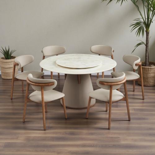 طاولة طعام رخام دائري 6 كرسي