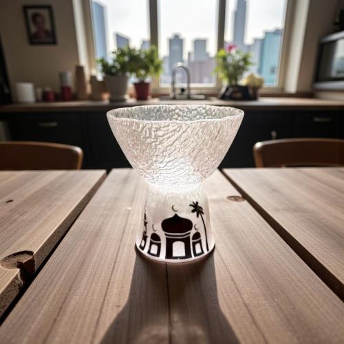 صحن زجاج بقاعدة فنجان رمضان