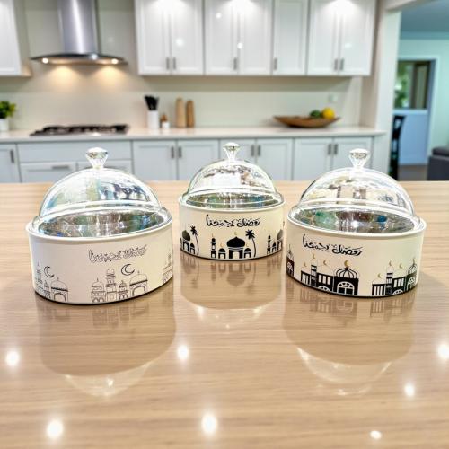 صحن ستيل بغطاء شفاف رمضان