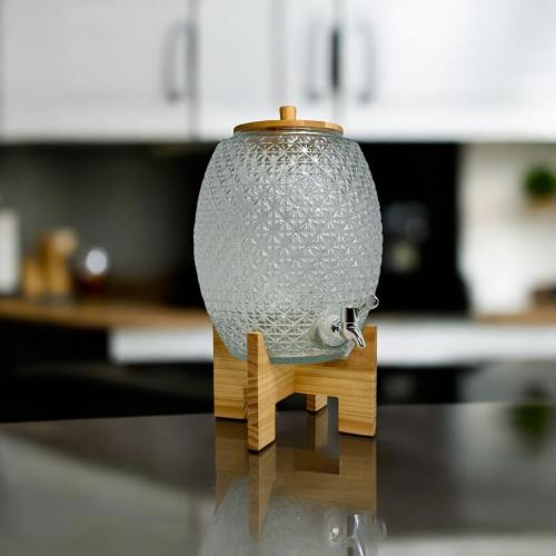 جك عصير زجاج قاعدة خشب 10 لتر