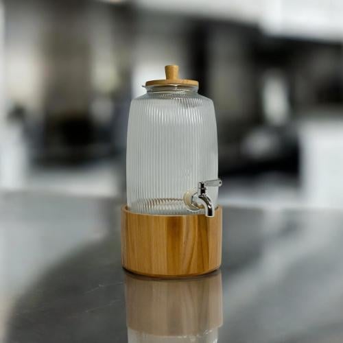 جك عصير زجاج قاعدة خشب 6 لتر