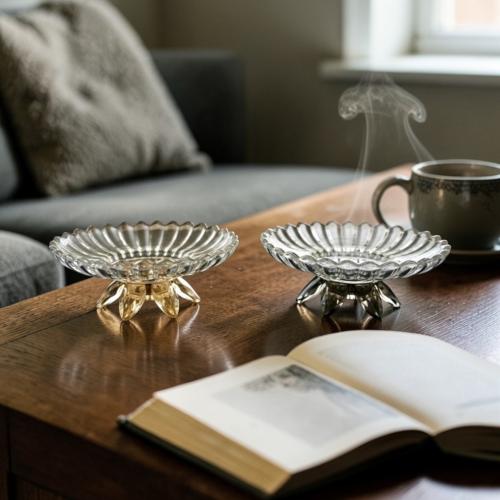 صحن زجاج بقاعدة كريستال