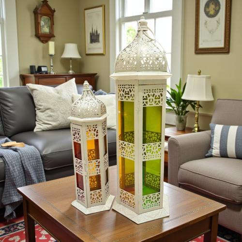 فانوس رمضان مأذنه بيج 2 حبة مقاس 25 - 63 سم