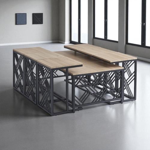 طاولة شاي خشب مشتطيل 6+1