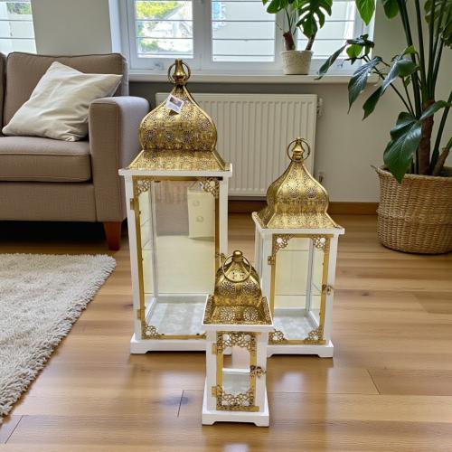 طقم فانوس رمضان 3 حبة ذهبي مقاس 37 - 60 - 79 سم