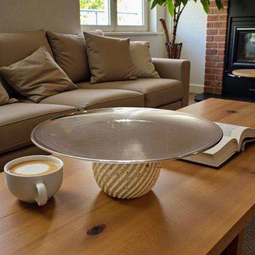 صحن ستيل فضي بقاعدة