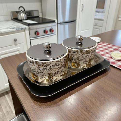 ًصحن استيل مع 2 سكرية