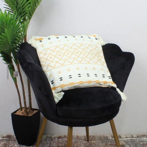 مخدمة قماش ديكور تراثي لون بيج - مربع