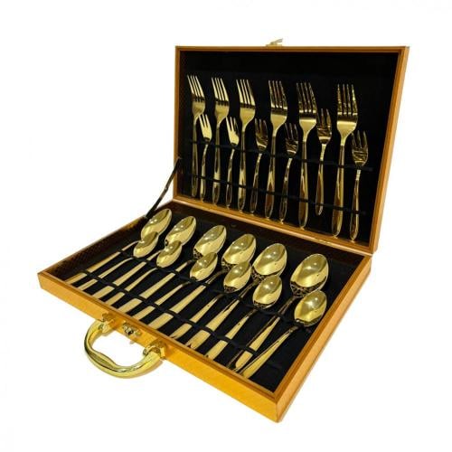 شنطة طقم ملاعق وشوك ذهبي
