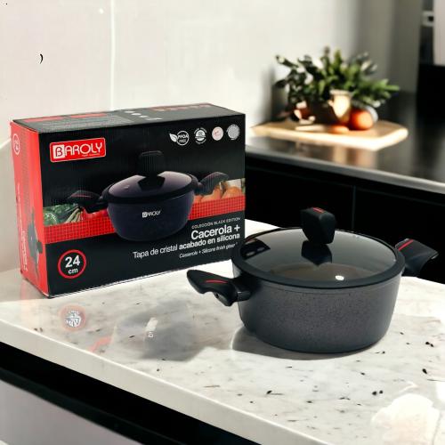 قدر جرانيت غطاء زجاج مقاس 24 سم