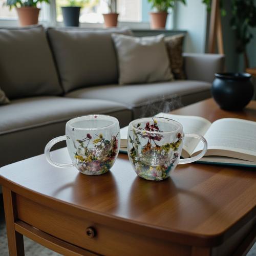 كاسة زجاج شفاف ملون بالحبة