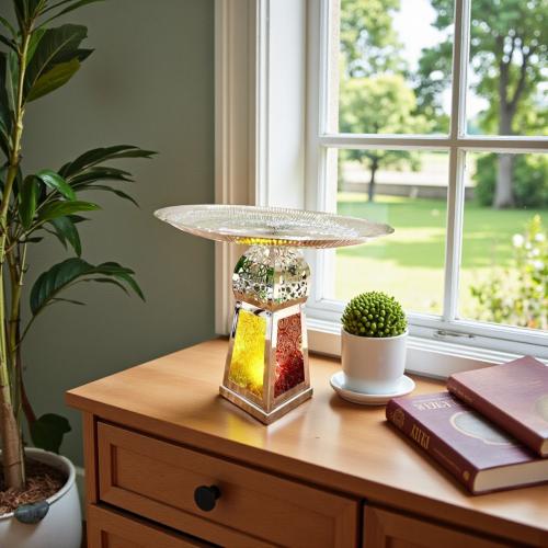 تبسي استيل بقاعدة فانوس فضي