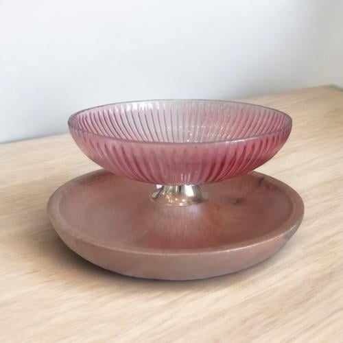 صحن هندي خشب مع زجاج ملون