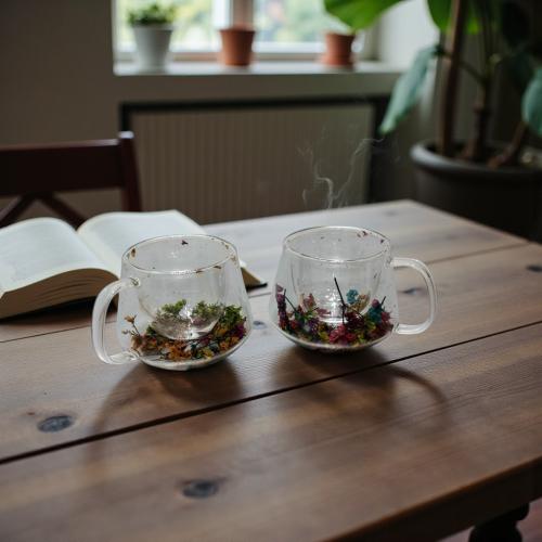 كاسة زجاج شفاف ملون بالحبة