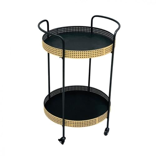 عربية تقديم معدن دائري أسود مع ذهبي