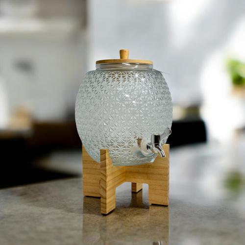 جك عصير زجاج قاعدة خشب 5 لتر