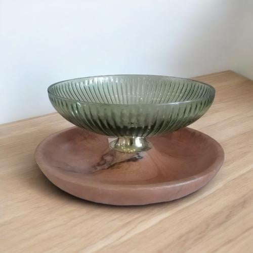 صحن هندي خشب مع زجاج ملون