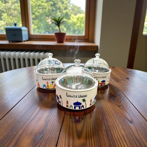 صحن استيل بغطاء شفاف رمضان