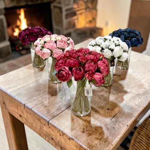 ورد تنسيق ملون فازة زجاج بالحبة