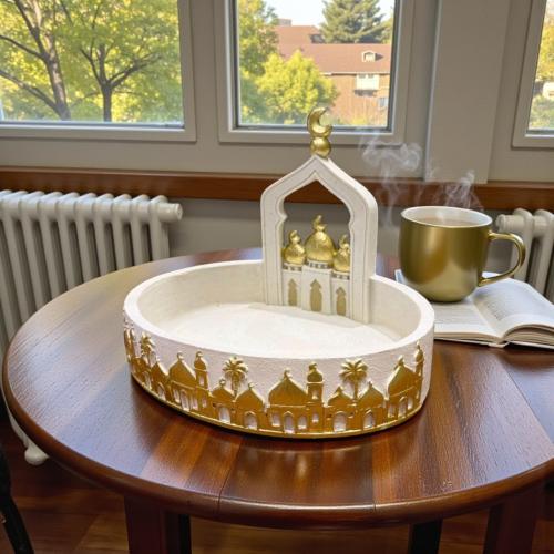 صحن سيراميك بقاعدة رمضان ذهبي