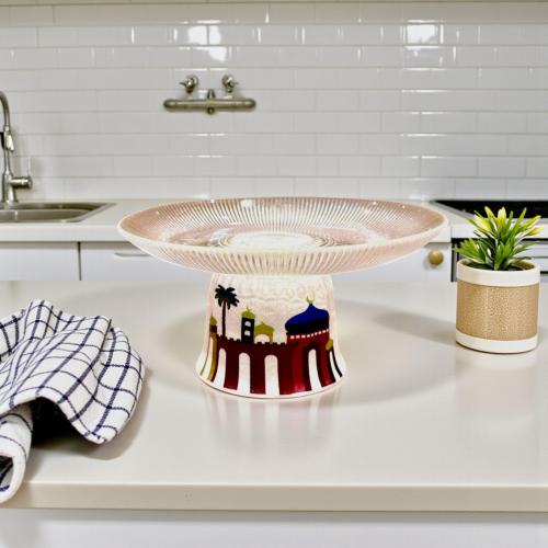 صحن زجاج بقاعدة فنجان رمضان