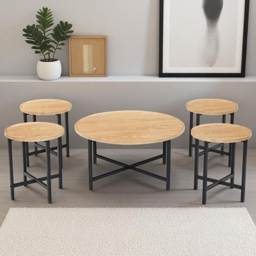 طقم طاولة شاي خشب 4+1