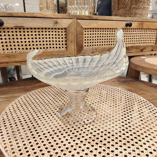 صحن حلاوة زجاج قاعدة ابيض