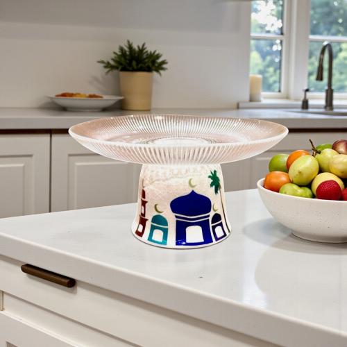 صحن زجاج بقاعدة فنجان رمضان