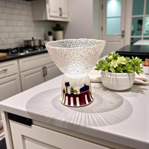 صحن زجاج بقاعدة فنجان رمضان