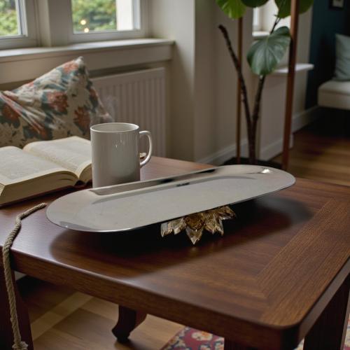 صحن ستيل فضي بقاعدة