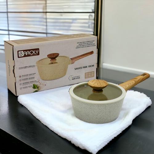 طاوة قلي جرانيت بغطاء زجاج مقاس 18 سم