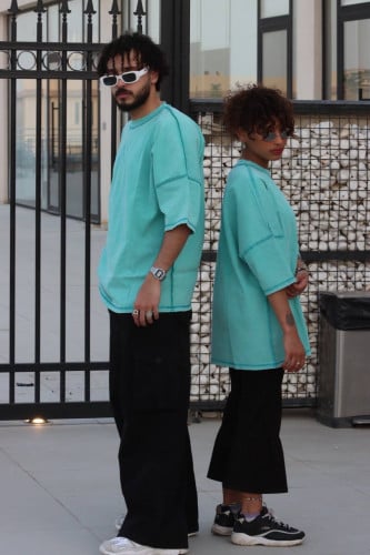 تيشرت اوفر سايز ازرق فاتح