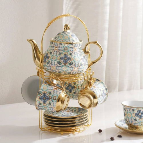 طقم الشاي الذهبي الراقي 14 قطعة