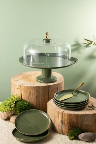 طقم تقديم الكيك 9 قطع من مجموعة لقاء - أخضر و ذهبي