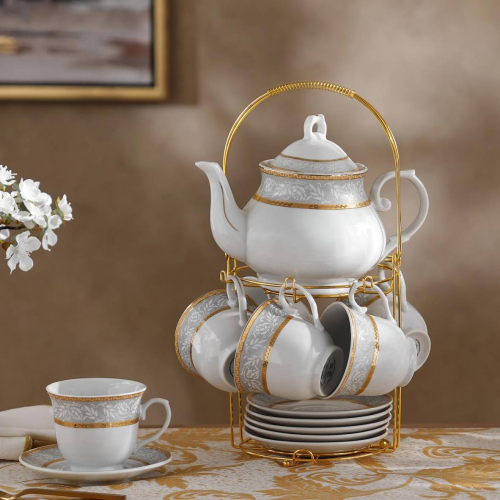 طقم الشاي الذهبي 14 قطعة