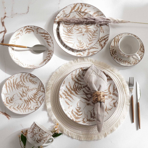 طقم سفرة أبيض بنقوش (30 قطعة)