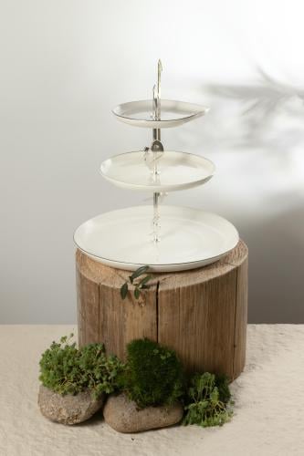 طبق تقديم 3 أدوار من مجموعة لقاء - أبيض لؤلؤي و فضي