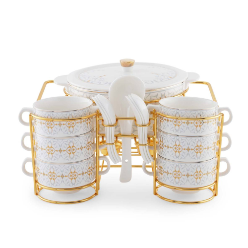 طقم شوربة بنقوش جميلة 15 قطعة