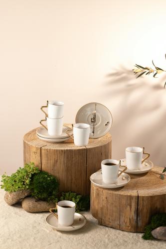 طقم القهوة التركية من مجموعة لقاء - بيج و ذهبي