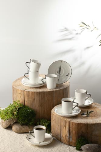 طقم القهوة التركية من مجموعة لقاء - أبيض لؤلؤي و فضي