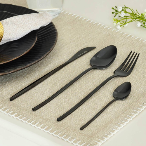 طقم أدوات الطعام الأسود 16 قطعة