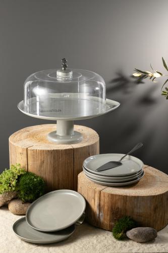 طقم تقديم الكيك 9 قطع من مجموعة لقاء - رمادي و فضي