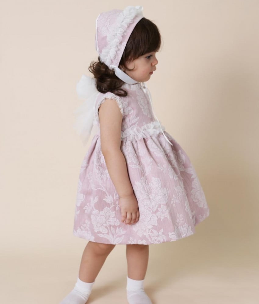 Phobia curtain Special فستان مورد بروكار راقي مع قبعة للبنات الصغار - بوتيك أميرتي amirati boutique