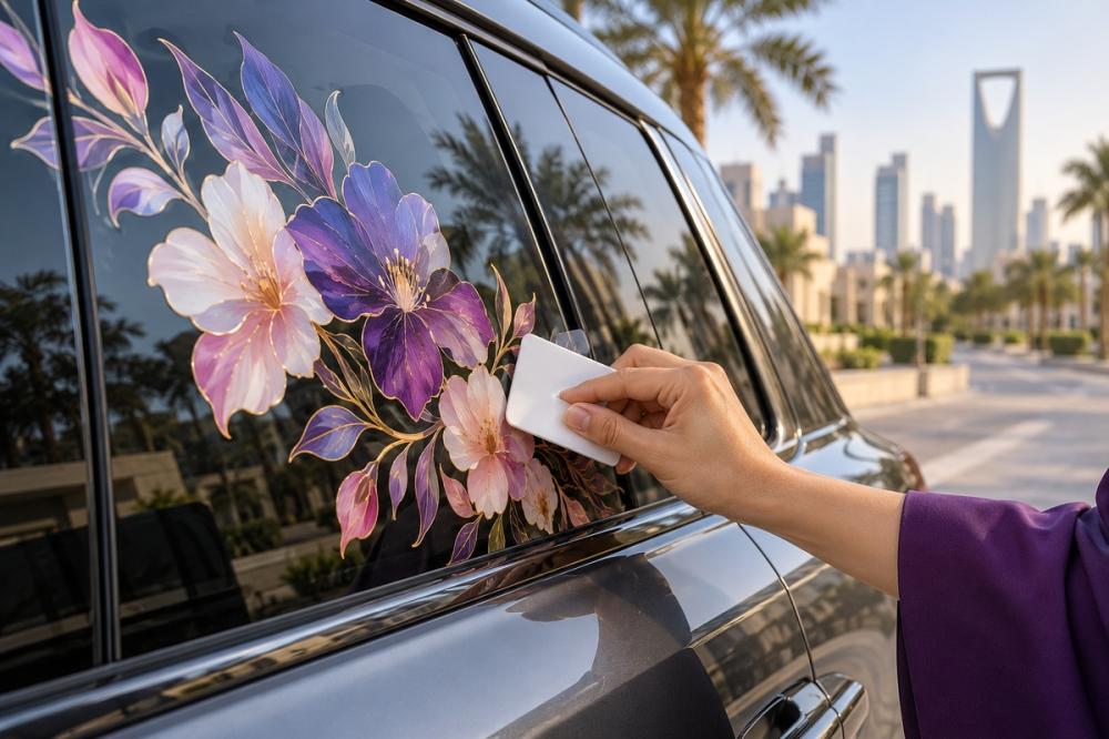 استيكرات سيارات UV DTF ملصقة على باب سيارة