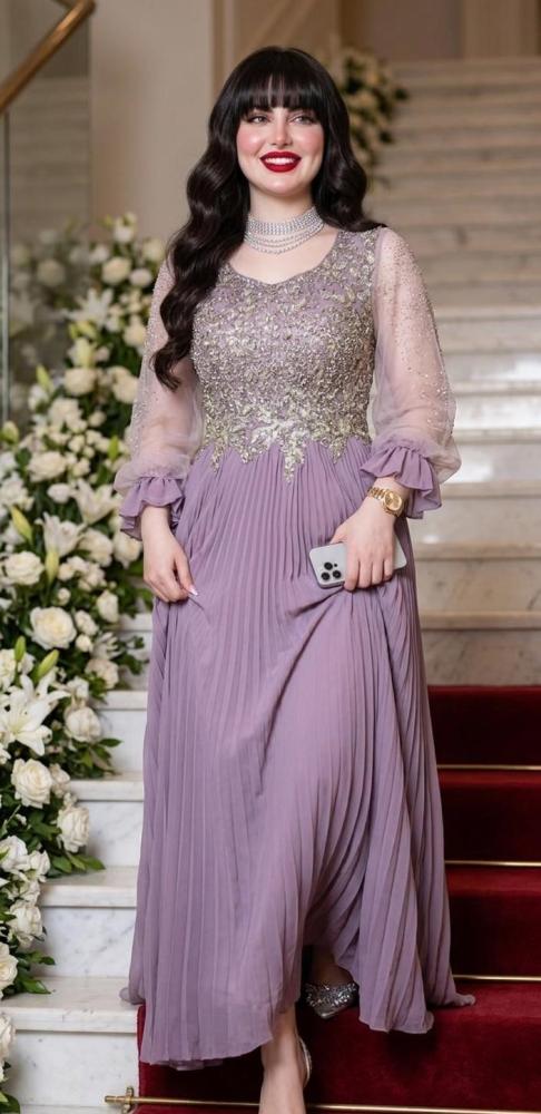 royal purple and gold dress evening with embroidery a flowing pleated skirt | ڤيلا lehngas