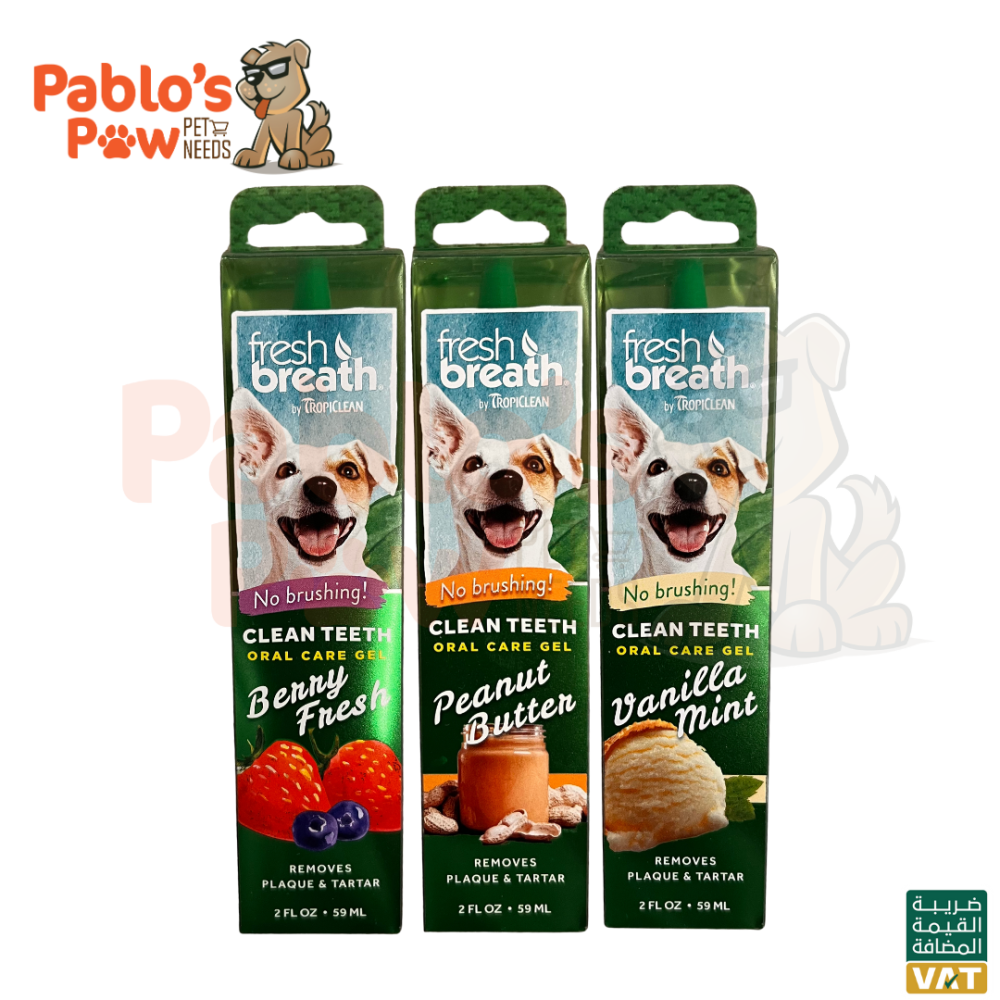 TropiClean Fresh Breath Dog Teeth Cleaning Gel No Brushing Dental Care Peanut Butter 59ml Pablos Paw Online Pet Shop in Saudi Arabia Buy Pet food and Supplies