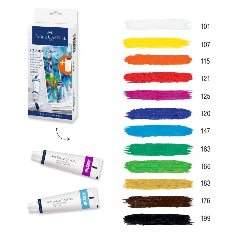 Faber Castell - طقم ألوان أكريلك - ١٢ أنبوبة - ٩ مل