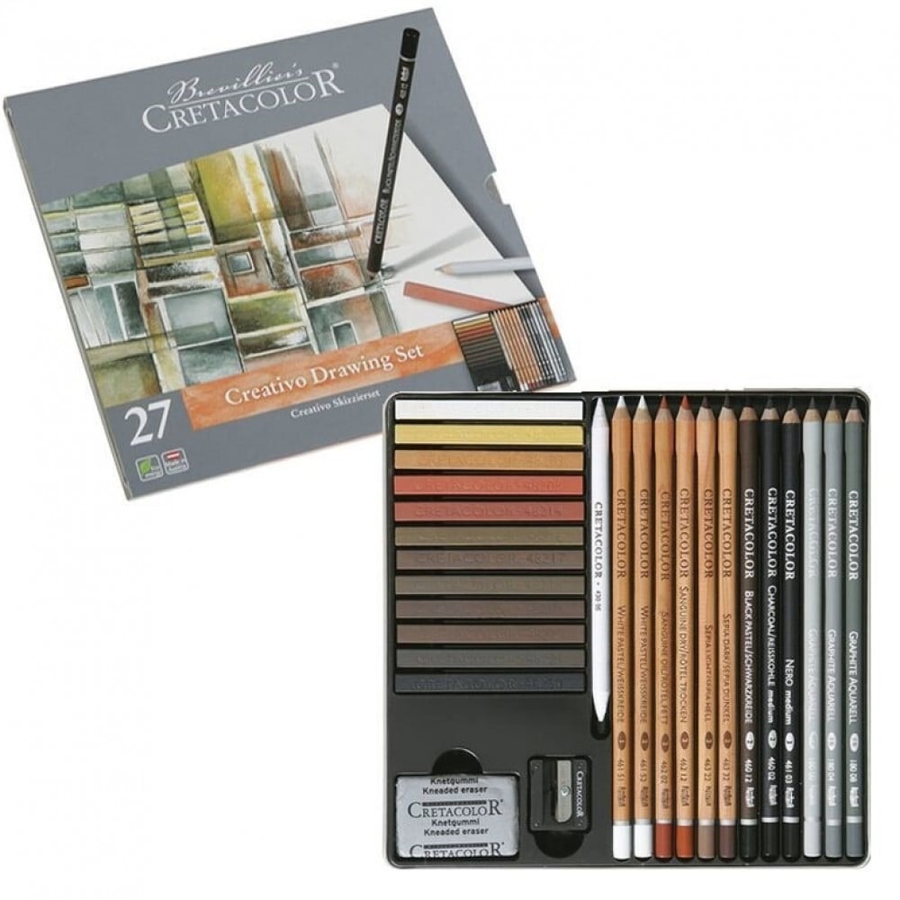CretaColor - طقم أقلام وطباشير باستيل متنوعة - ٢٧ قطعة
