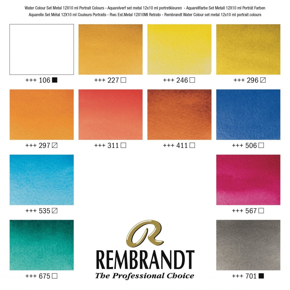 Rembrandt - ألوان مائية عصارة ١٠ مل - ١٢ لون (ألوان البشرة)